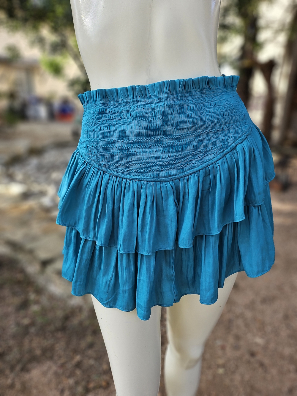Mustard Seed Teal Blue Tiered Ruffle Mini Skort Small